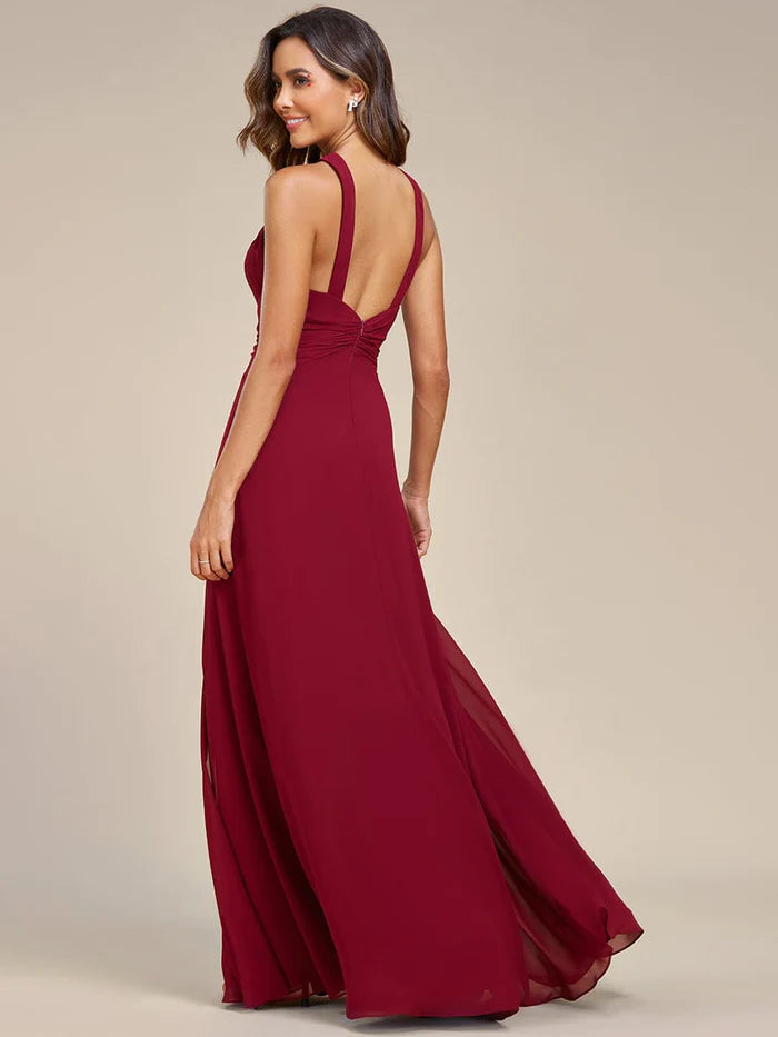 Koutun Graceful Halter Neck Chiffon Maxi Evening Dress