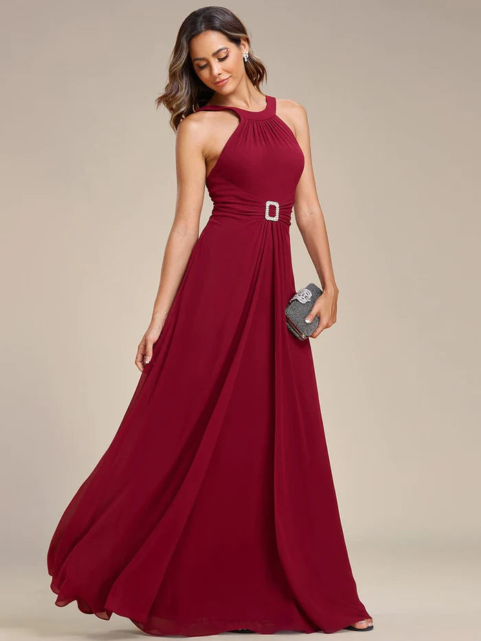 Koutun Graceful Halter Neck Chiffon Maxi Evening Dress