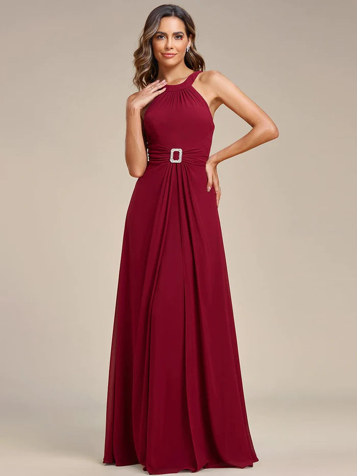 Koutun Graceful Halter Neck Chiffon Maxi Evening Dress