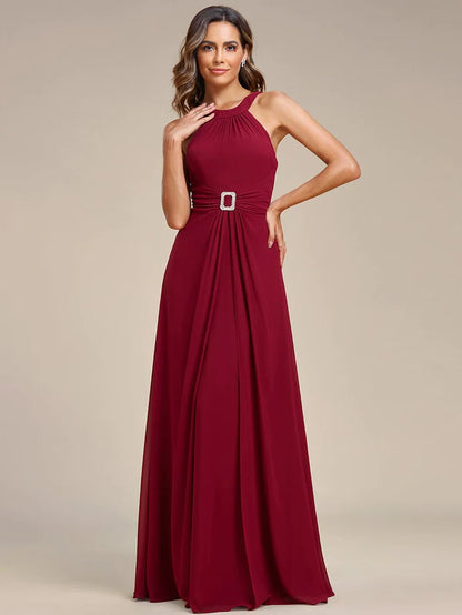 Koutun Graceful Halter Neck Chiffon Maxi Evening Dress