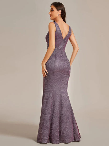 Glamorous Glitter Sleeveless Mermaid Evening Dress with High Slit