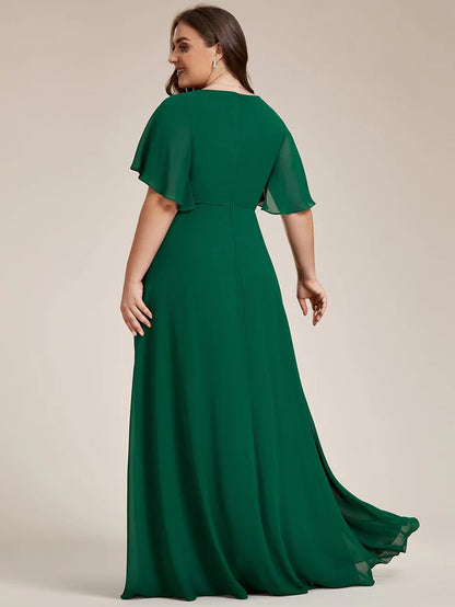 Elegant Chiffon Applique Evening Dress with Flutter Sleeves