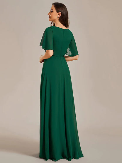 Elegant Chiffon Applique Evening Dress with Flutter Sleeves