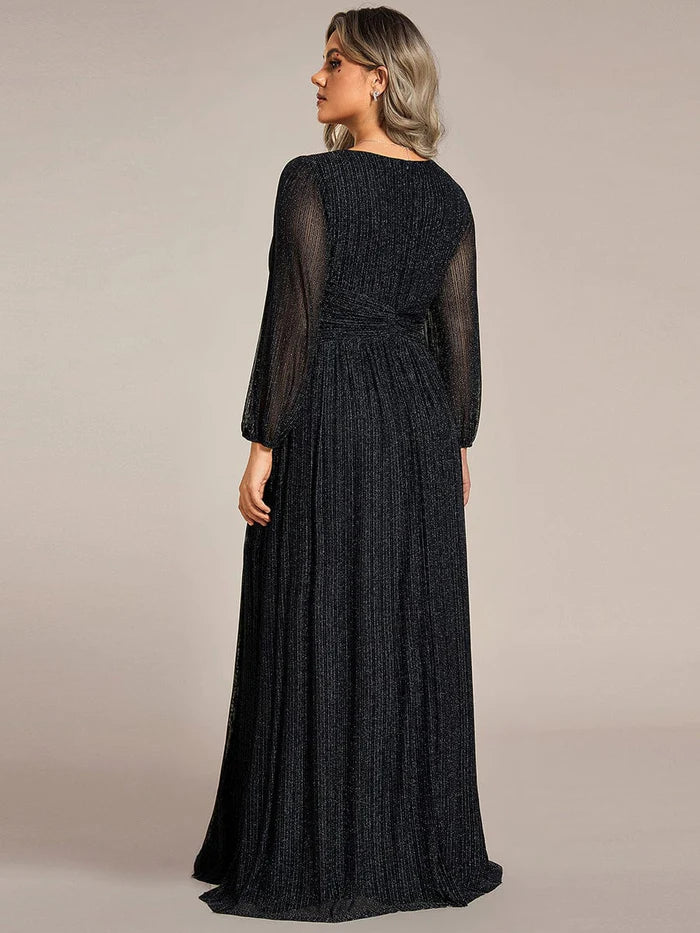 Sparkle Long Sleeve Formal Evening Dress with A-line Silhouette