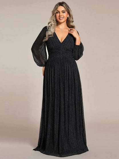 Sparkle Long Sleeve Formal Evening Dress with A-line Silhouette