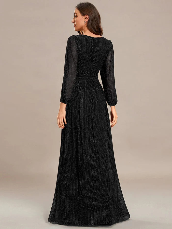 Sparkle Long Sleeve Formal Evening Dress with A-line Silhouette