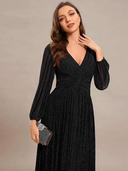 Sparkle Long Sleeve Formal Evening Dress with A-line Silhouette