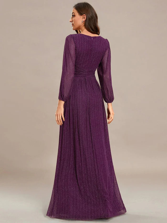 Sparkle Long Sleeve Formal Evening Dress with A-line Silhouette