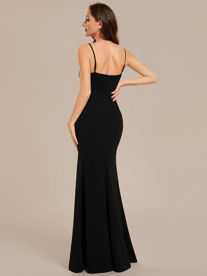 Simple Spaghetti Straps High Slit Bodycon Evening Dress