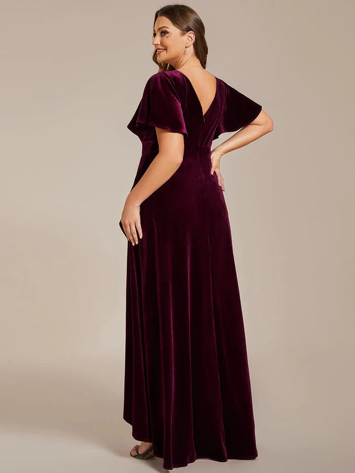 Plus Size High-Low A-Line Velvet Evening Dress