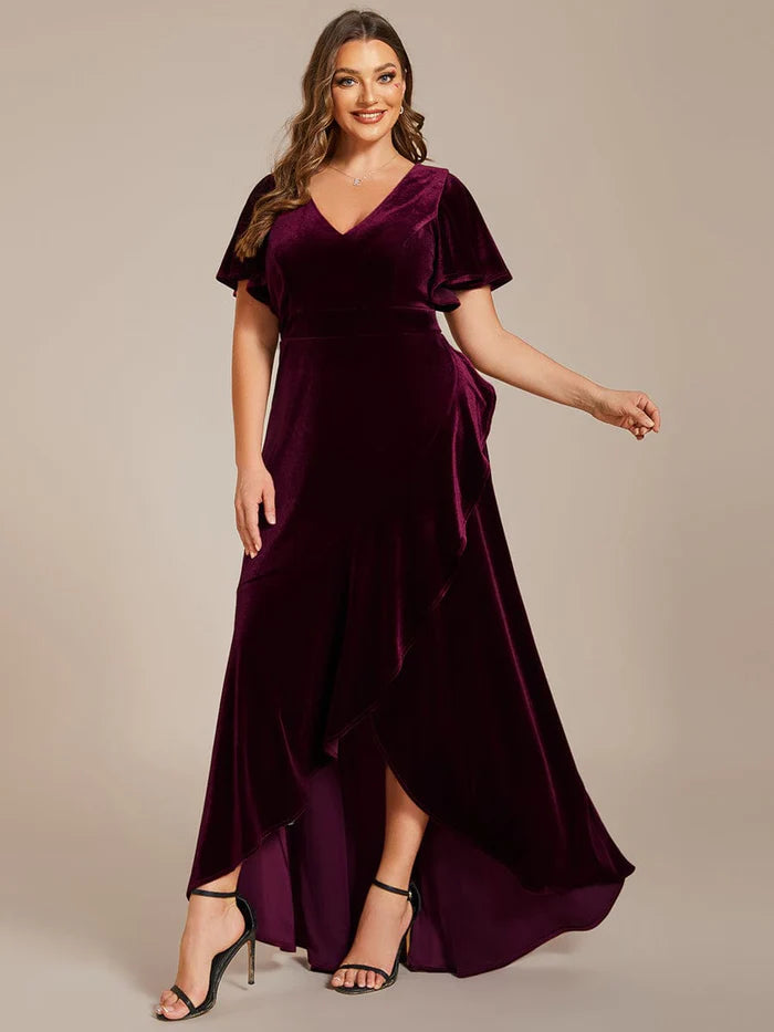 Plus Size High-Low A-Line Velvet Evening Dress