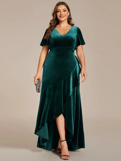 Plus Size High-Low A-Line Velvet Evening Dress