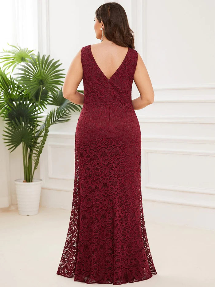 Pleated Lace Bodycon Sleeveless Floor-Length Evening Dress