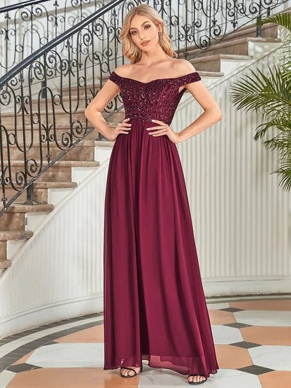 Striped Sequin Sweetheart Floor-Length Evening Dress