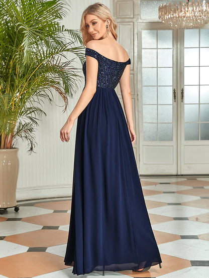 Striped Sequin Sweetheart Floor-Length Evening Dress