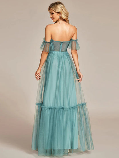 Off-Shoulder Sweetheart Double Layer Pleated Evening Dress