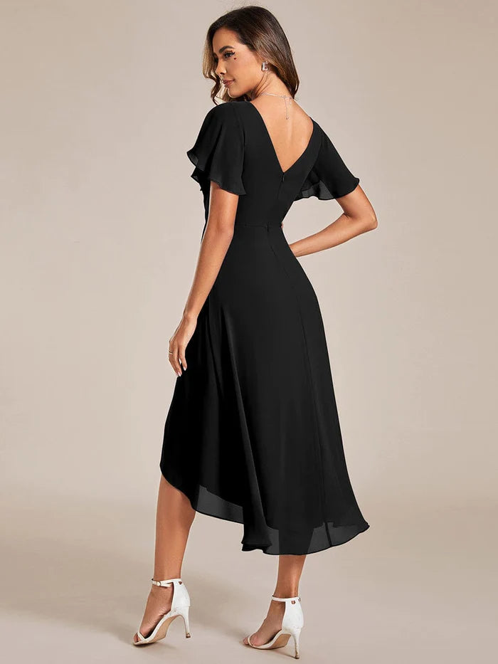 Chic V Neck High-Low Wedding Guest Dress