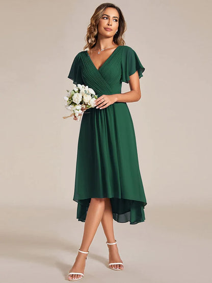 Chic V Neck High-Low Wedding Guest Dress