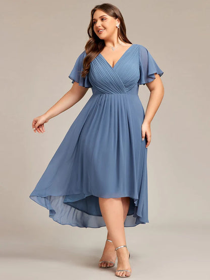 Chic V Neck High-Low Wedding Guest Dress