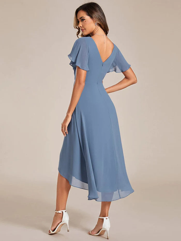 Chic V Neck High-Low Wedding Guest Dress