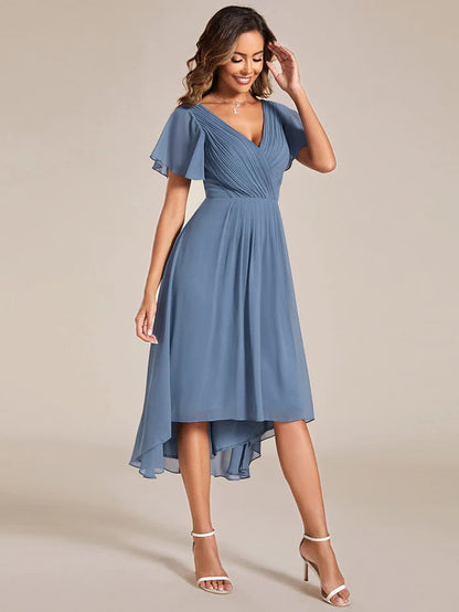 Chic V Neck High-Low Wedding Guest Dress