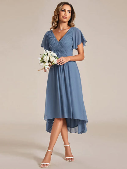 Chic V Neck High-Low Wedding Guest Dress