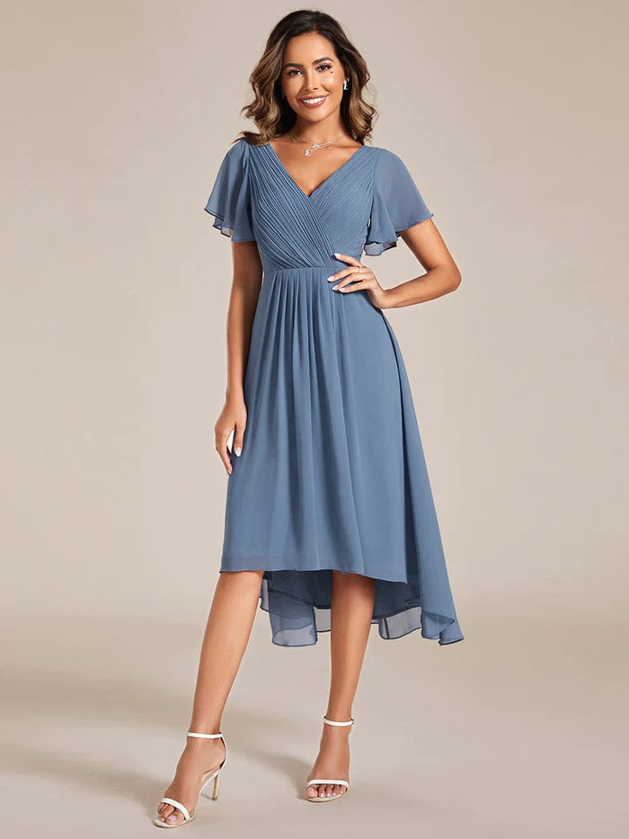 Chic V Neck High-Low Wedding Guest Dress