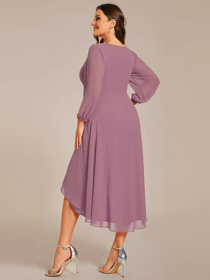 Chiffon Long Sleeve V-Neck High-Low Wedding Guest Dress