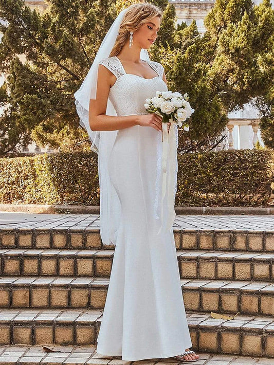 Simple Cap Sleeve Sweetheart Mermaid Style Wedding Dress