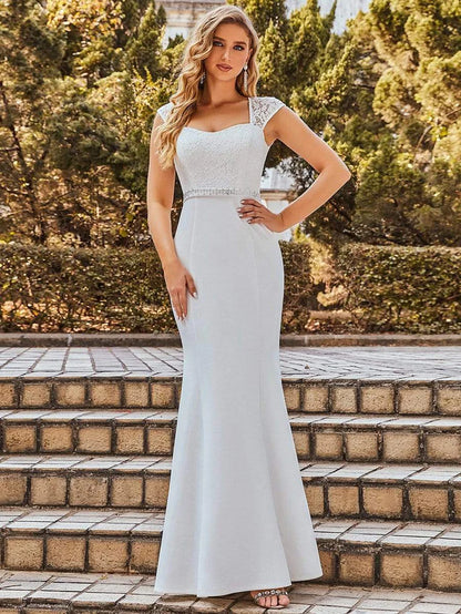 Simple Cap Sleeve Sweetheart Mermaid Style Wedding Dress