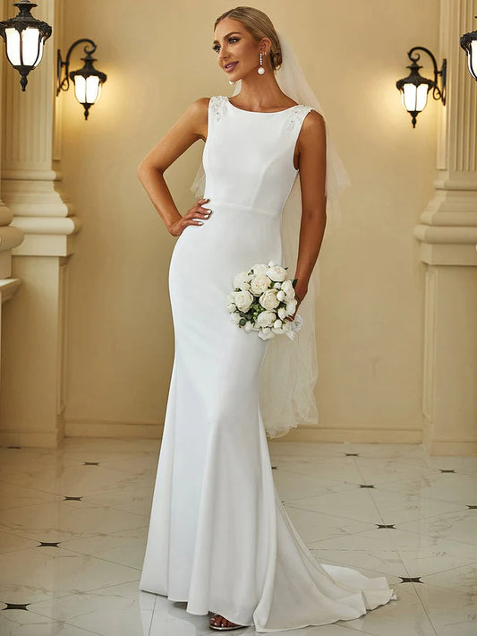 Bodycon Sleeveless High Neck Low Back Fishtail Wedding Dress