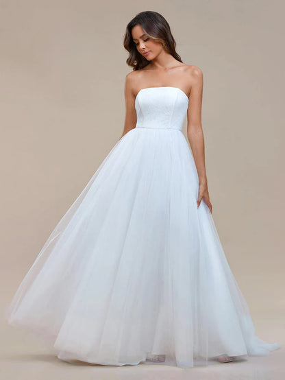 Koutun Graceful Strapless Sleeveless A-Line Wedding Dress