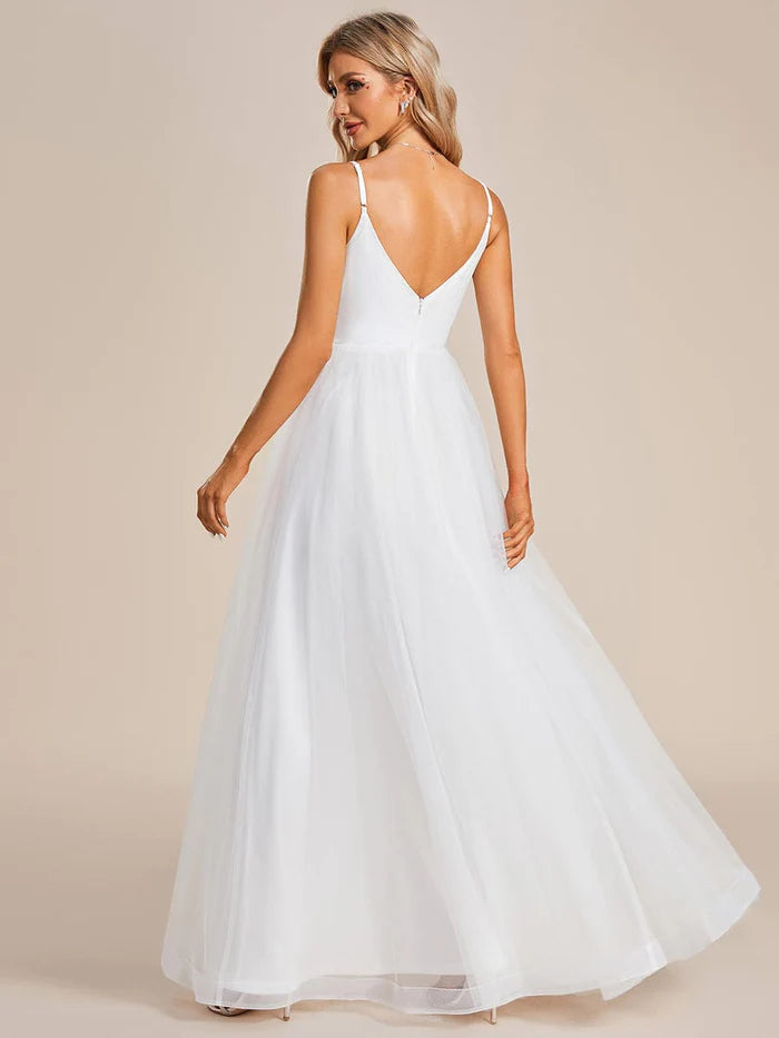 Koutun Spaghetti Straps V-Neck Applique Wedding Dress