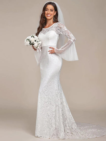 Romantic V Back Mermaid Lace Wedding Dress