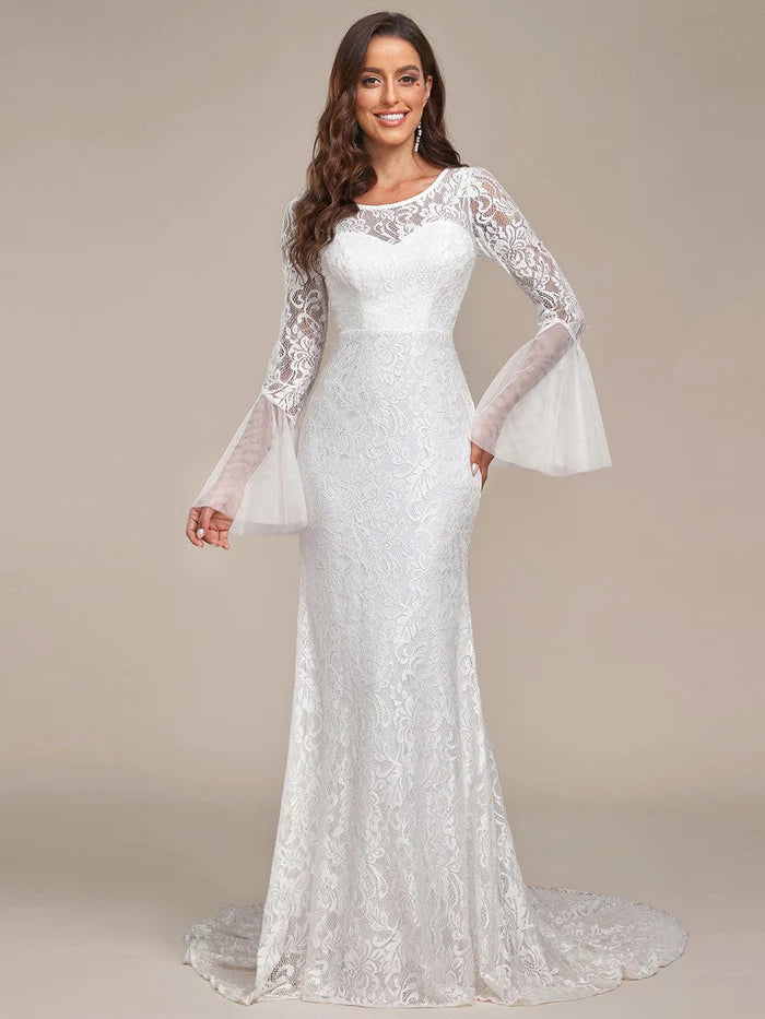 Romantic V Back Mermaid Lace Wedding Dress