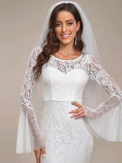 Romantic V Back Mermaid Lace Wedding Dress