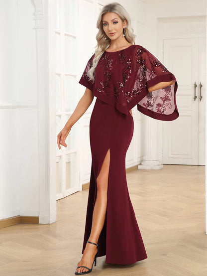 Lace Sequin Shirt Bodycon Floor-Length Mother Dress