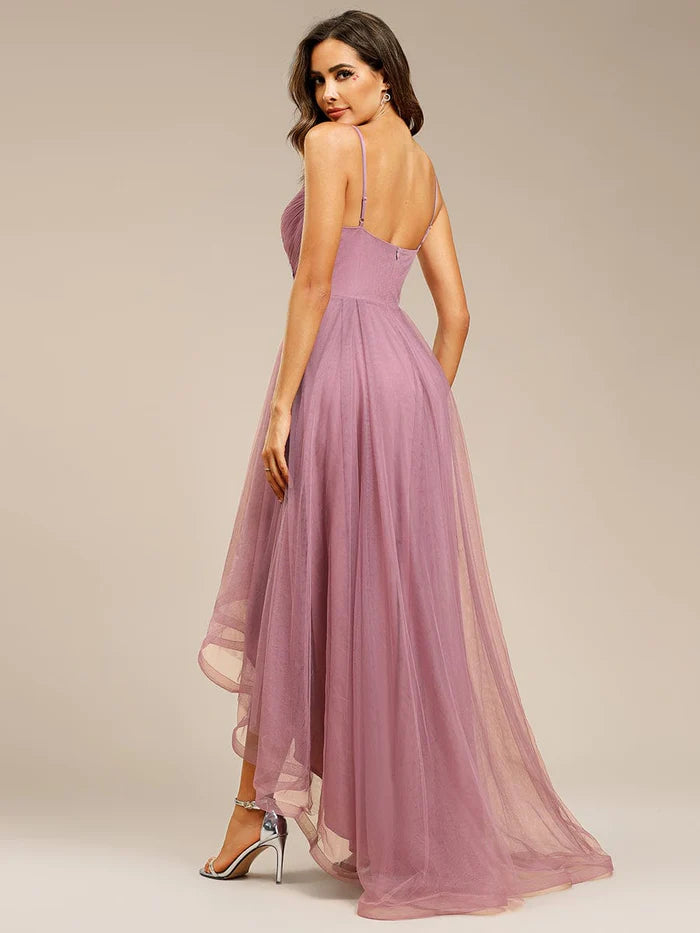 Chic and Stylish Sleeveless Prom Dress with High-Low Hemline