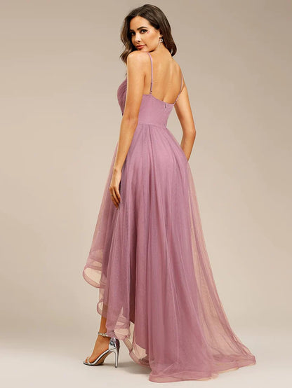 Chic and Stylish Sleeveless Prom Dress with High-Low Hemline