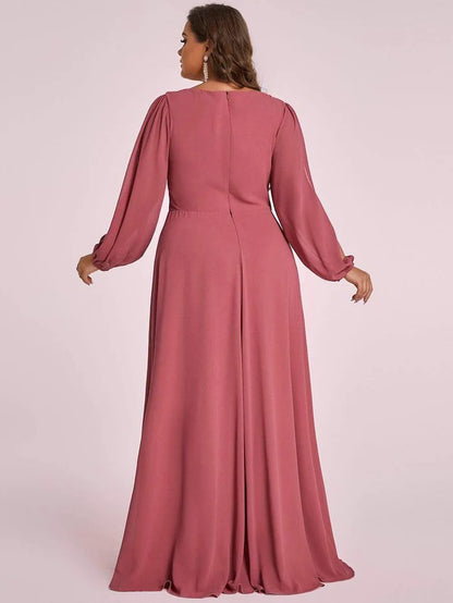 Stylish Chiffon Plus Size Evening Dresses with Long Lantern Sleeves