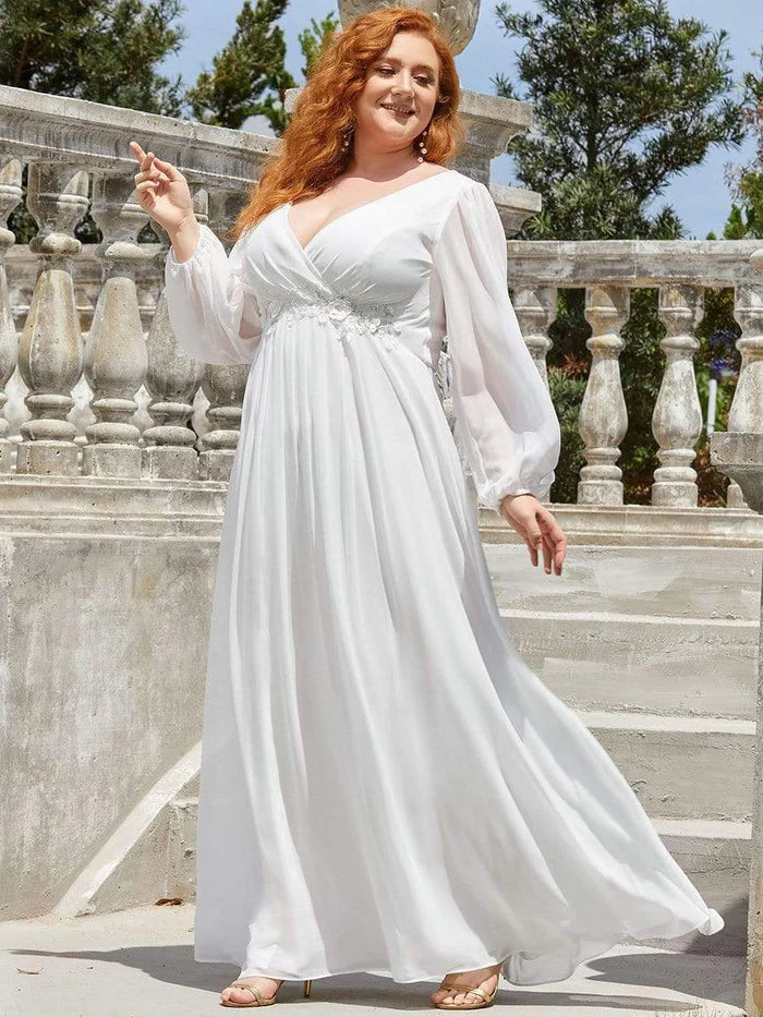 Stylish Chiffon Plus Size Evening Dresses with Long Lantern Sleeves