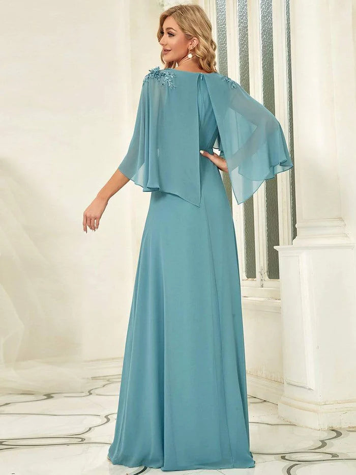 Elegant V Neck Flowy Chiffon Bridesmaid Dresses with Wraps