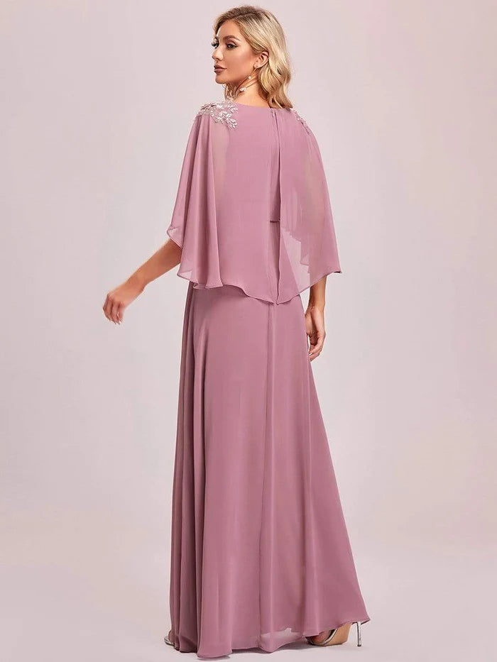 Elegant V Neck Flowy Chiffon Bridesmaid Dresses with Wraps