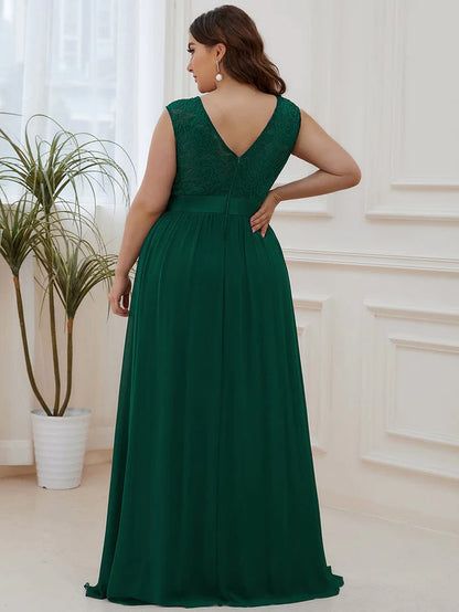 Round Neck Lace Bodice Bridesmaid Dress