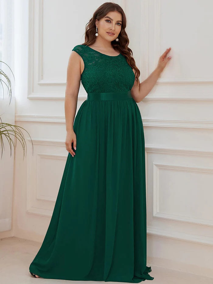 Round Neck Lace Bodice Bridesmaid Dress