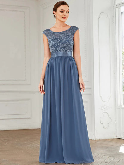 Round Neck Lace Bodice Bridesmaid Dress