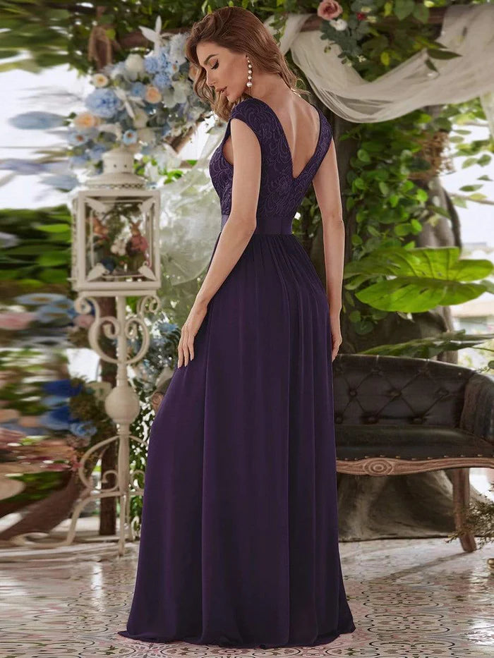 Round Neck Lace Bodice Bridesmaid Dress