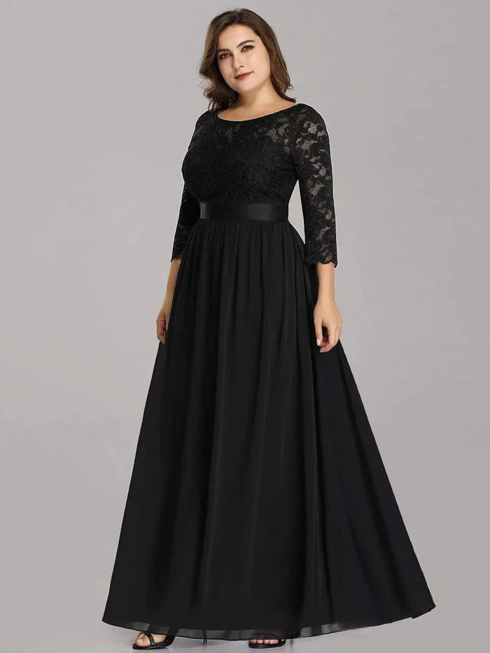 See-Through Floor Length Lace Evening Dress with Half Sleeve