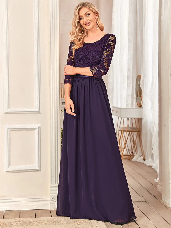 See-Through Floor Length Lace Bridesmaid Dress with Half Sleeve