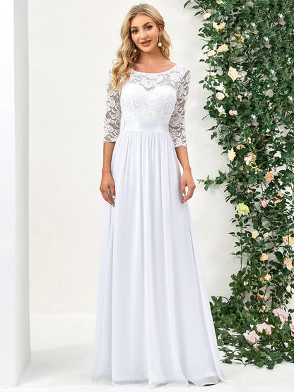 See-Through Floor Length Lace Bridesmaid Dress with Half Sleeve